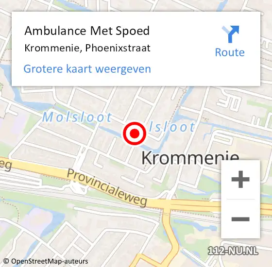 Locatie op kaart van de 112 melding: Ambulance Met Spoed Naar Krommenie, Phoenixstraat op 23 mei 2023 07:26