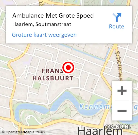 Locatie op kaart van de 112 melding: Ambulance Met Grote Spoed Naar Haarlem, Soutmanstraat op 23 mei 2023 08:15