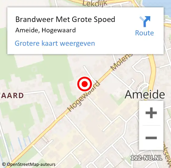 Locatie op kaart van de 112 melding: Brandweer Met Grote Spoed Naar Ameide, Hogewaard op 23 mei 2023 08:31