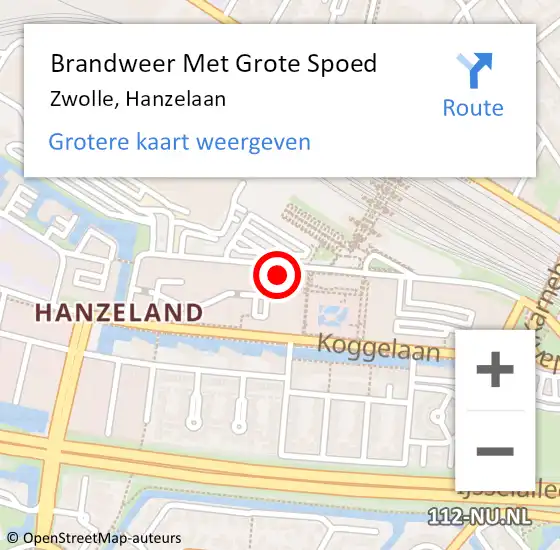 Locatie op kaart van de 112 melding: Brandweer Met Grote Spoed Naar Zwolle, Hanzelaan op 23 mei 2023 09:04