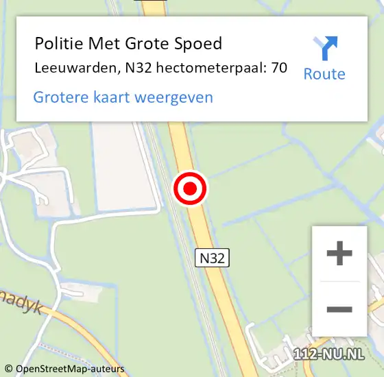 Locatie op kaart van de 112 melding: Politie Met Grote Spoed Naar Leeuwarden, N32 hectometerpaal: 70 op 23 mei 2023 09:28
