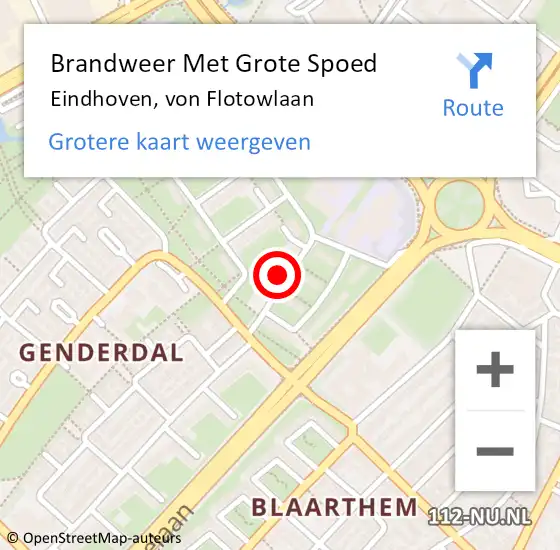 Locatie op kaart van de 112 melding: Brandweer Met Grote Spoed Naar Eindhoven, von Flotowlaan op 23 mei 2023 09:35