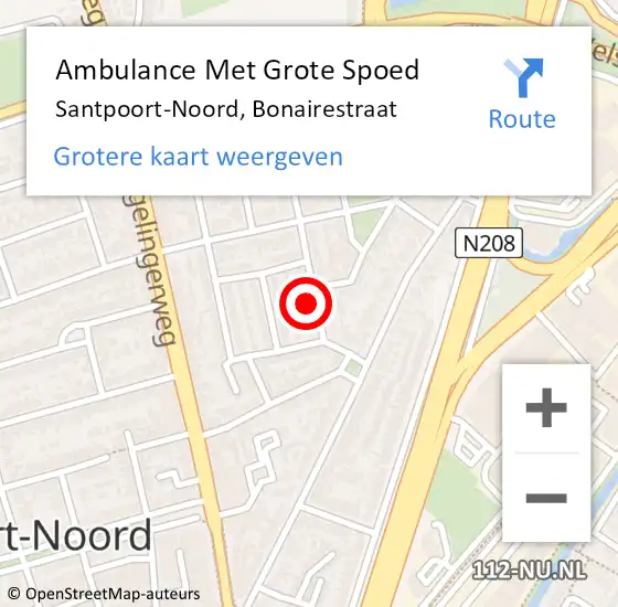 Locatie op kaart van de 112 melding: Ambulance Met Grote Spoed Naar Santpoort-Noord, Bonairestraat op 23 mei 2023 09:56