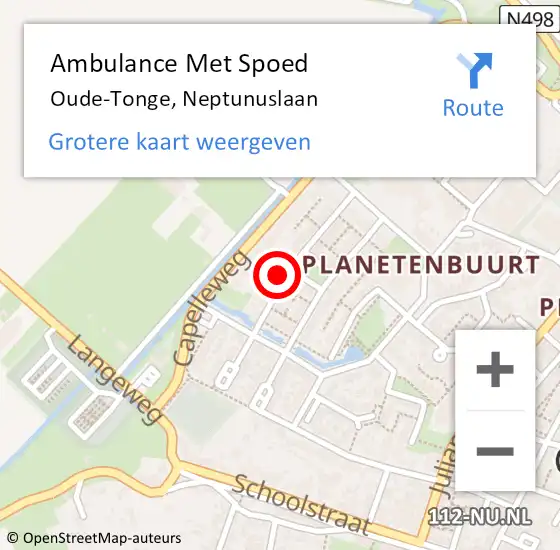 Locatie op kaart van de 112 melding: Ambulance Met Spoed Naar Oude-Tonge, Neptunuslaan op 23 mei 2023 10:12