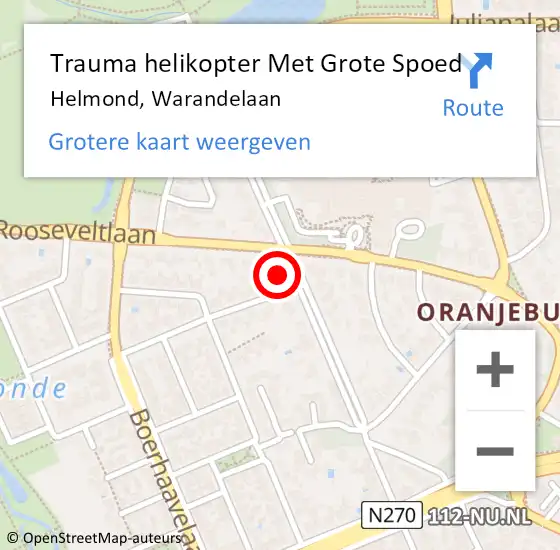 Locatie op kaart van de 112 melding: Trauma helikopter Met Grote Spoed Naar Helmond, Warandelaan op 23 mei 2023 11:04