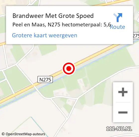 Locatie op kaart van de 112 melding: Brandweer Met Grote Spoed Naar Peel en Maas, N275 hectometerpaal: 5,6 op 23 mei 2023 11:46