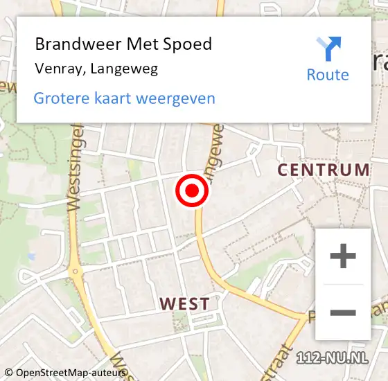 Locatie op kaart van de 112 melding: Brandweer Met Spoed Naar Venray, Langeweg op 23 mei 2023 11:50