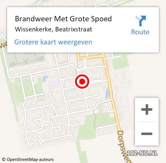 Locatie op kaart van de 112 melding: Brandweer Met Grote Spoed Naar Wissenkerke, Beatrixstraat op 23 mei 2023 12:09