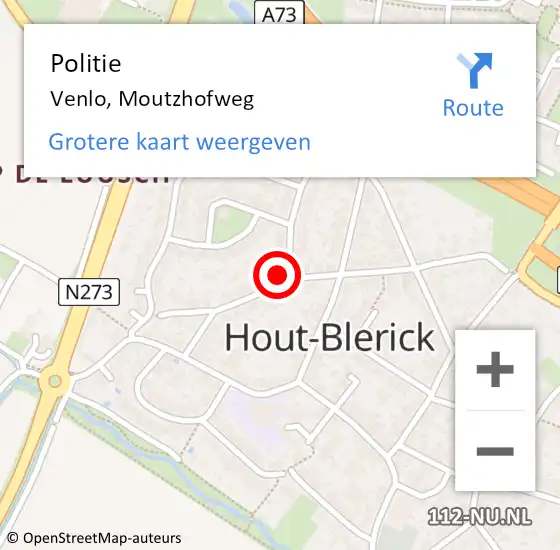 Locatie op kaart van de 112 melding: Politie Venlo, Moutzhofweg op 23 mei 2023 12:47