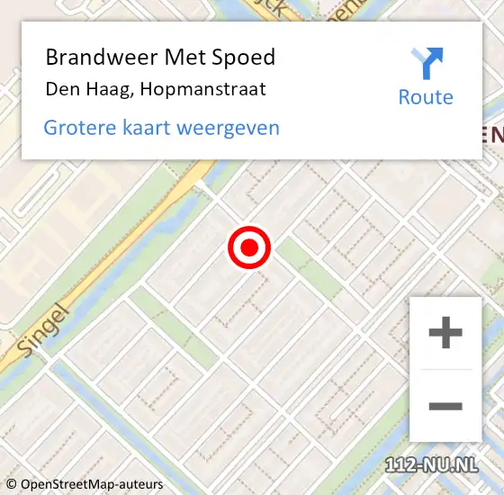 Locatie op kaart van de 112 melding: Brandweer Met Spoed Naar Den Haag, Hopmanstraat op 23 mei 2023 13:17