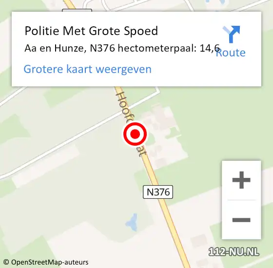 Locatie op kaart van de 112 melding: Politie Met Grote Spoed Naar Aa en Hunze, N376 hectometerpaal: 14,6 op 23 mei 2023 14:41
