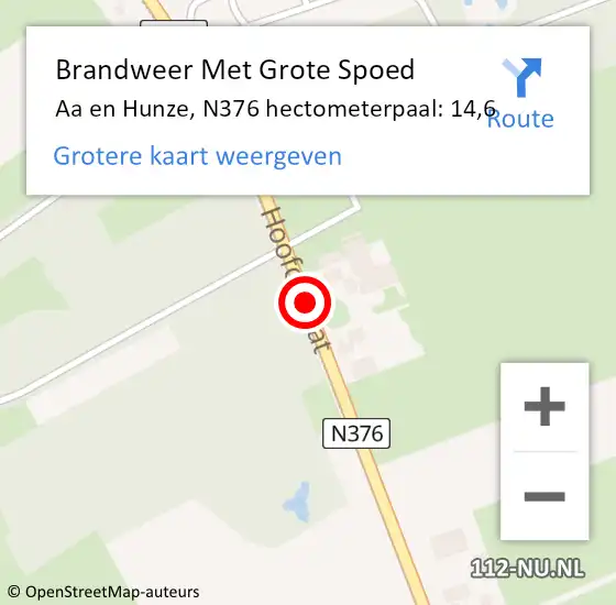 Locatie op kaart van de 112 melding: Brandweer Met Grote Spoed Naar Aa en Hunze, N376 hectometerpaal: 14,6 op 23 mei 2023 14:42