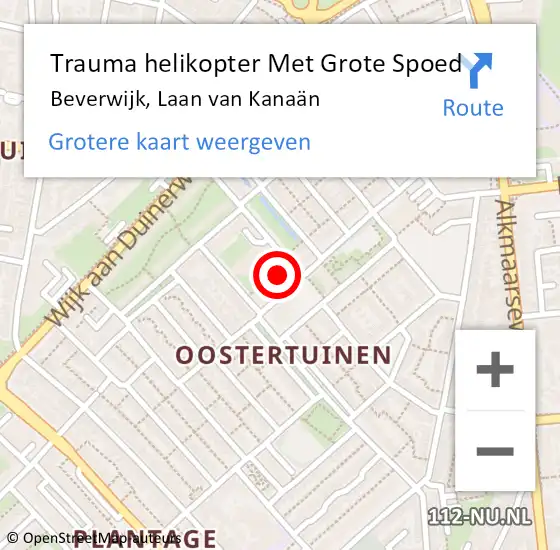 Locatie op kaart van de 112 melding: Trauma helikopter Met Grote Spoed Naar Beverwijk, Laan van Kanaän op 23 mei 2023 15:05