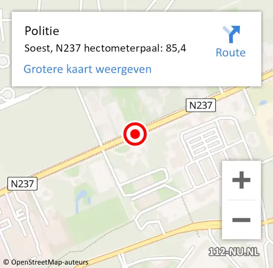 Locatie op kaart van de 112 melding: Politie Soest, N237 hectometerpaal: 85,4 op 23 mei 2023 15:06