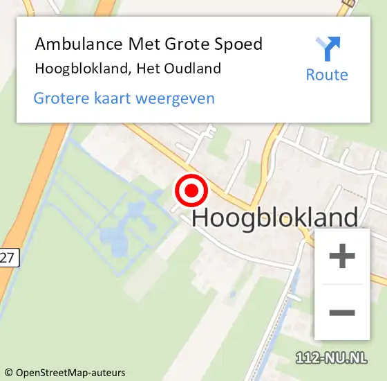 Locatie op kaart van de 112 melding: Ambulance Met Grote Spoed Naar Hoogblokland, Het Oudland op 23 mei 2023 15:31