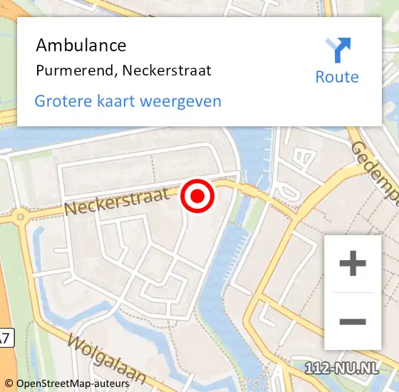 Locatie op kaart van de 112 melding: Ambulance Purmerend, Neckerstraat op 23 mei 2023 15:31