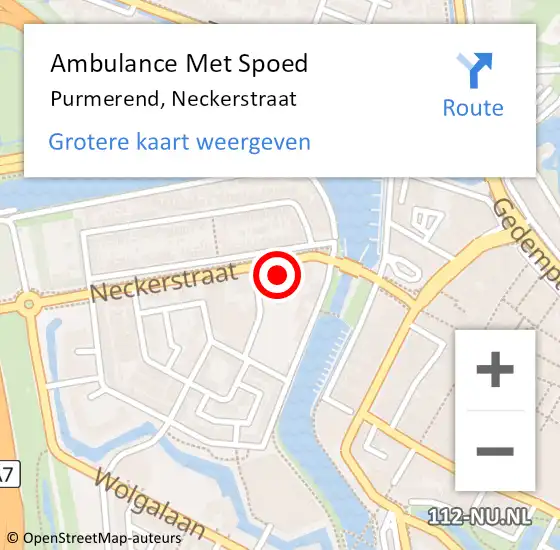 Locatie op kaart van de 112 melding: Ambulance Met Spoed Naar Purmerend, Neckerstraat op 23 mei 2023 15:32
