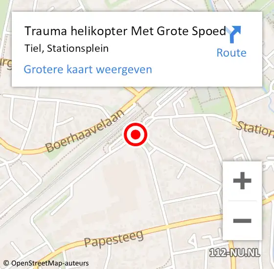 Locatie op kaart van de 112 melding: Trauma helikopter Met Grote Spoed Naar Tiel, Stationsplein op 23 mei 2023 16:03