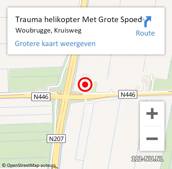 Locatie op kaart van de 112 melding: Trauma helikopter Met Grote Spoed Naar Woubrugge, Kruisweg op 23 mei 2023 16:20