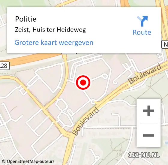 Locatie op kaart van de 112 melding: Politie Zeist, Huis ter Heideweg op 23 mei 2023 16:25