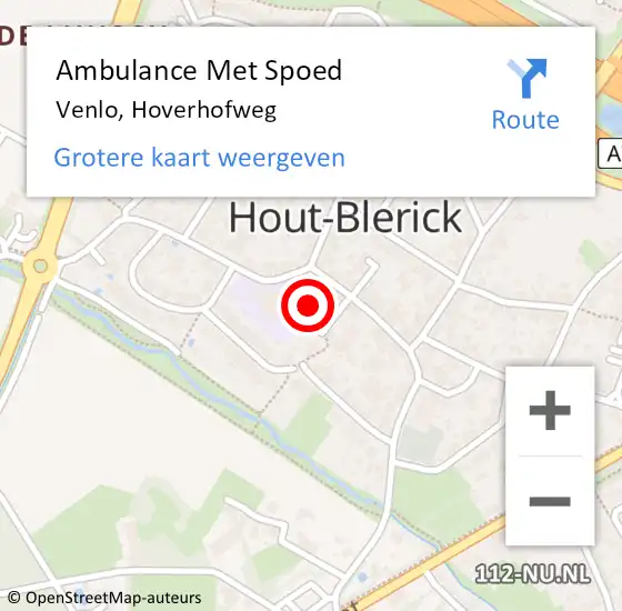 Locatie op kaart van de 112 melding: Ambulance Met Spoed Naar Venlo, Hoverhofweg op 23 mei 2023 17:12