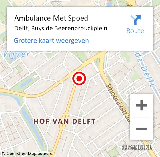 Locatie op kaart van de 112 melding: Ambulance Met Spoed Naar Delft, Ruys de Beerenbrouckplein op 23 mei 2023 17:16