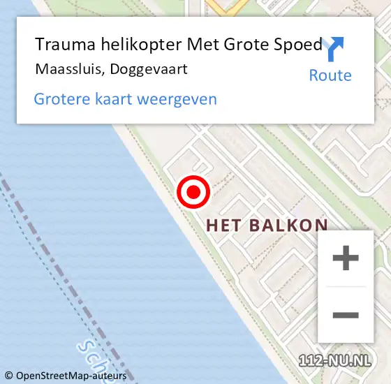 Locatie op kaart van de 112 melding: Trauma helikopter Met Grote Spoed Naar Maassluis, Doggevaart op 23 mei 2023 17:54