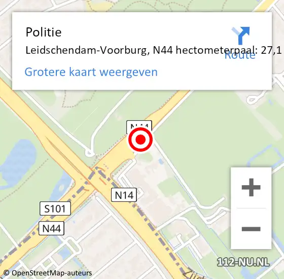 Locatie op kaart van de 112 melding: Politie Leidschendam-Voorburg, N44 hectometerpaal: 27,1 op 23 mei 2023 18:06