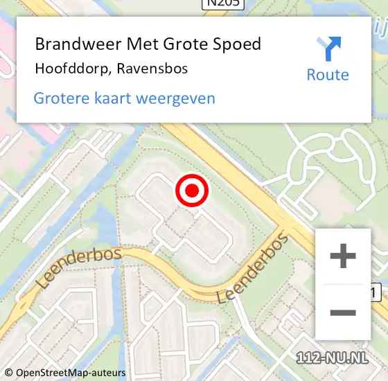 Locatie op kaart van de 112 melding: Brandweer Met Grote Spoed Naar Hoofddorp, Ravensbos op 23 mei 2023 19:52