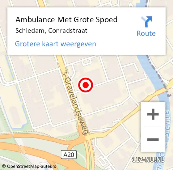 Locatie op kaart van de 112 melding: Ambulance Met Grote Spoed Naar Schiedam, Conradstraat op 23 mei 2023 20:56