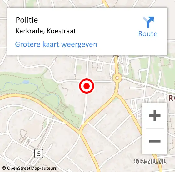 Locatie op kaart van de 112 melding: Politie Kerkrade, Koestraat op 23 mei 2023 20:58