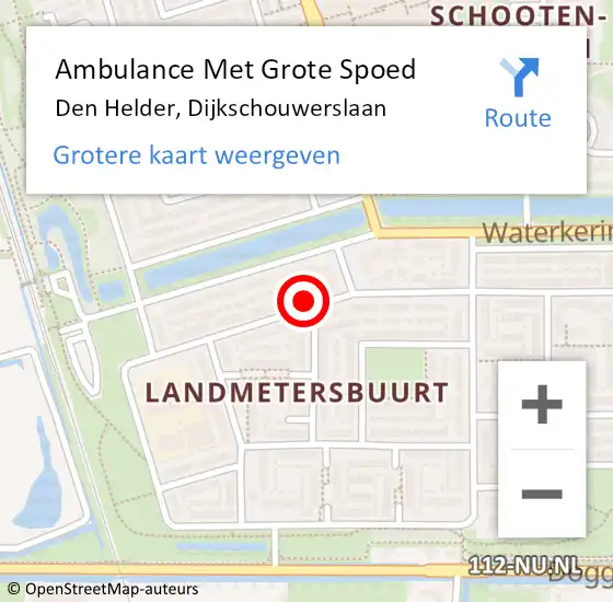 Locatie op kaart van de 112 melding: Ambulance Met Grote Spoed Naar Den Helder, Dijkschouwerslaan op 23 mei 2023 21:31