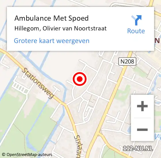 Locatie op kaart van de 112 melding: Ambulance Met Spoed Naar Hillegom, Olivier van Noortstraat op 23 mei 2023 21:45