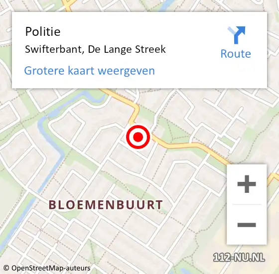 Locatie op kaart van de 112 melding: Politie Swifterbant, De Lange Streek op 23 mei 2023 22:09
