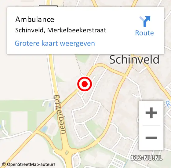 Locatie op kaart van de 112 melding: Ambulance Schinveld, Merkelbeekerstraat op 26 augustus 2014 13:19