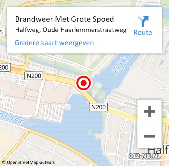 Locatie op kaart van de 112 melding: Brandweer Met Grote Spoed Naar Halfweg, Oude Haarlemmerstraatweg op 24 mei 2023 00:03