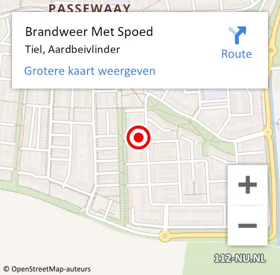 Locatie op kaart van de 112 melding: Brandweer Met Spoed Naar Tiel, Aardbeivlinder op 24 mei 2023 00:06