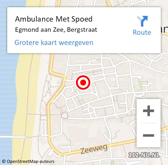 Locatie op kaart van de 112 melding: Ambulance Met Spoed Naar Egmond aan Zee, Bergstraat op 24 mei 2023 00:52