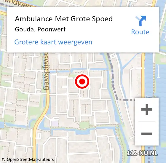 Locatie op kaart van de 112 melding: Ambulance Met Grote Spoed Naar Gouda, Poonwerf op 24 mei 2023 01:40