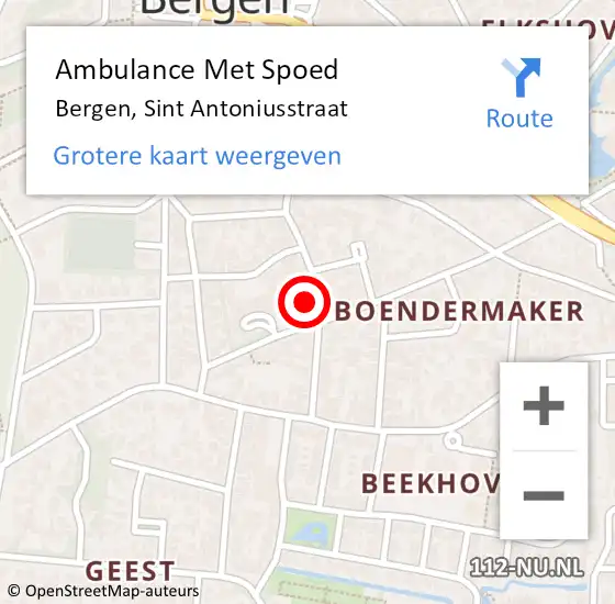 Locatie op kaart van de 112 melding: Ambulance Met Spoed Naar Bergen, Sint Antoniusstraat op 24 mei 2023 01:46