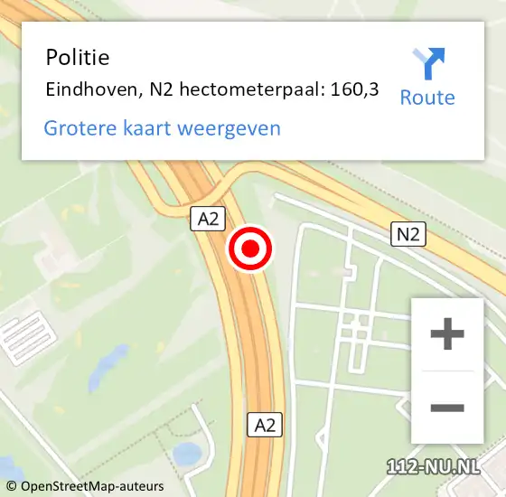 Locatie op kaart van de 112 melding: Politie Eindhoven, N2 hectometerpaal: 160,3 op 24 mei 2023 02:13