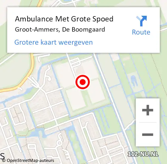 Locatie op kaart van de 112 melding: Ambulance Met Grote Spoed Naar Groot-Ammers, De Boomgaard op 24 mei 2023 05:28