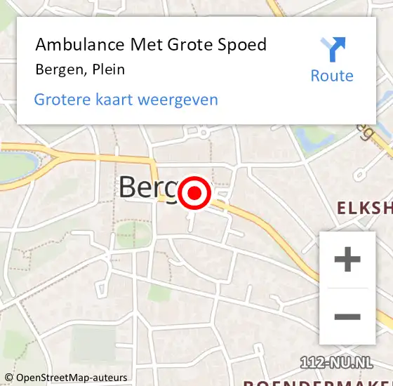 Locatie op kaart van de 112 melding: Ambulance Met Grote Spoed Naar Bergen, Plein op 24 mei 2023 05:28