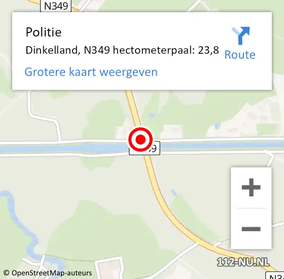 Locatie op kaart van de 112 melding: Politie Dinkelland, N349 hectometerpaal: 23,8 op 24 mei 2023 06:53