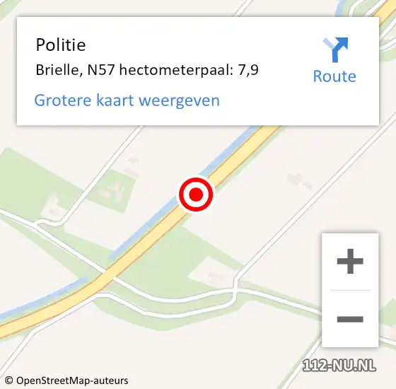 Locatie op kaart van de 112 melding: Politie Brielle, N57 hectometerpaal: 7,9 op 24 mei 2023 06:55