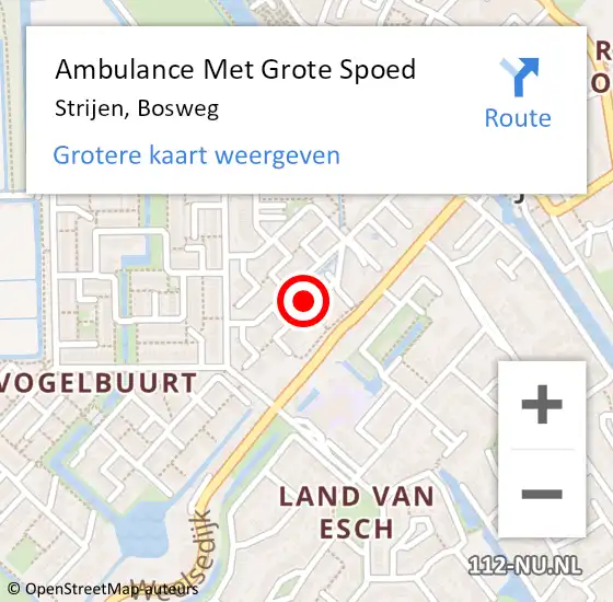 Locatie op kaart van de 112 melding: Ambulance Met Grote Spoed Naar Strijen, Bosweg op 24 mei 2023 07:13