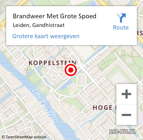 Locatie op kaart van de 112 melding: Brandweer Met Grote Spoed Naar Leiden, Gandhistraat op 24 mei 2023 09:52