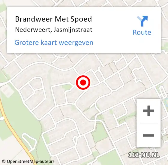 Locatie op kaart van de 112 melding: Brandweer Met Spoed Naar Nederweert, Jasmijnstraat op 24 mei 2023 10:02