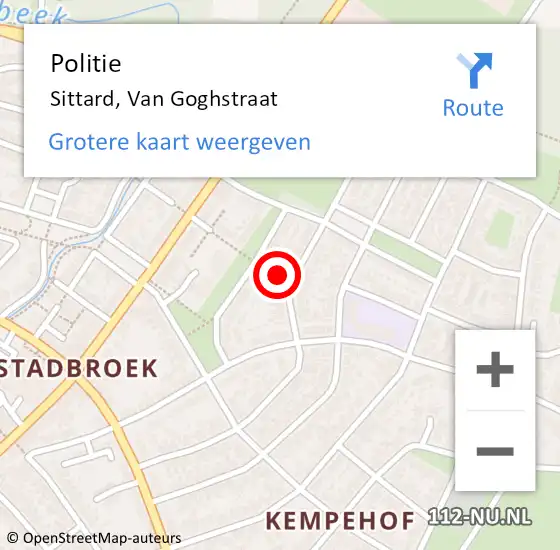 Locatie op kaart van de 112 melding: Politie Sittard, Van Goghstraat op 24 mei 2023 10:25