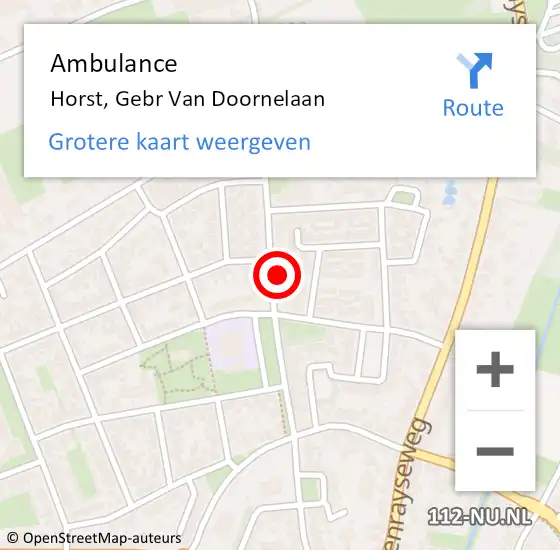 Locatie op kaart van de 112 melding: Ambulance Horst, Gebr Van Doornelaan op 26 augustus 2014 13:52